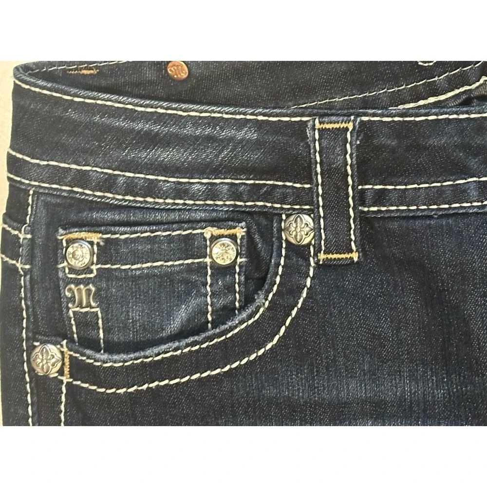 MISS ME Signature Sequin Cross Low Rise Rhinestone Flap Skinny Jeans‎ SZ 30